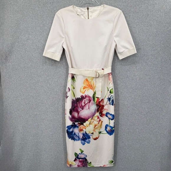 Ted Baker Dresses & Skirts - Ted Baker Aldora Tapestry Floral Belted Bodycon Dress Women Ivory Size 3 US 8